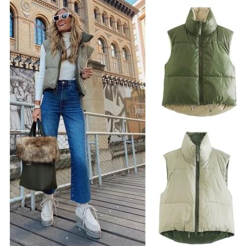 Za 2020 Vintage Women Waistcoat Winter Streetwear Nylon Solid Thicken Vest Coats Sleeveless Fashion Vest Jackets Ladies Parkas