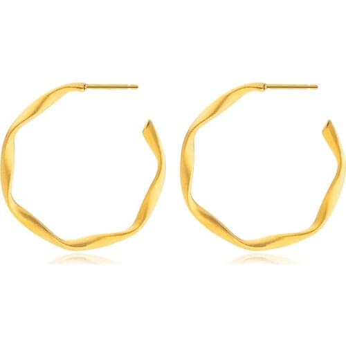 AsJerlya Fashion 1pair Circle Round Hoop Earrings Women Gold Color Stainless Steel Hiphop Brincos Boho Jewelry Gifts