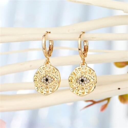 1Pair Crystal Evil Eye Fatima Hand Hoop Earrings For Women Vintage Irregular Round Rhinestone Eye Stud Earrings Jewelry E368-7