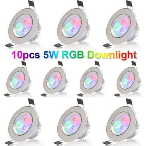 10pcs/lot 5W RGB Recessed Downlight LED Ceiling Lamps+RGB Controller led lamp spotlight pendant lighting led lights AC85-265V