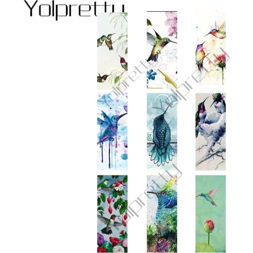 10 pcs 10*25mm Rectangle Glass Cabochon Hummingbirds and Flower Pattern Semi Finished Jewelry Making