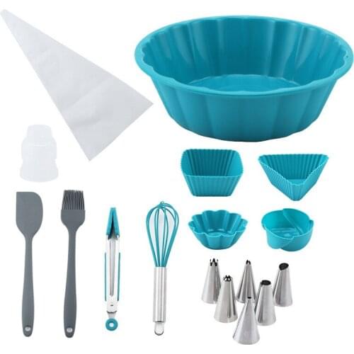 17 Pcs Silicone Mold Cake Tool Baking Set Round Square Toast Muffin Pan Kitchen Utensils Cooking Multi Cake Spatula Cake Nozzles
