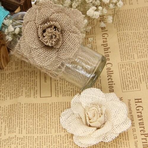 2/5pcs 9cm Handmade Jute Hessian Burlap Flowers Rose Shabby Chic Rustic Wedding Decoration Table Christmas Party DIY Favors