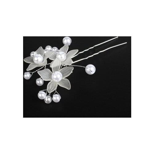 2PCS White Pearl Flower Wedding Bridal Hair Pins U Shape Sticks Hair Accessories Hair clip For Women