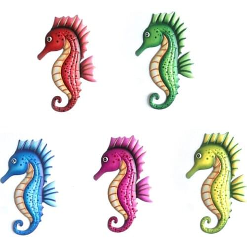 5pcs Metal Seahorse Ornament Wrought Iron Outdoor Sculpture Miniature Statues Wall Hanging Garden Decoration Animales Carfts