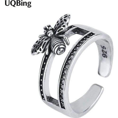 925 Sterling Silver Vintage Double Layer Zircon Thai Silver Bee Wedding Rings Jewelry Women anel