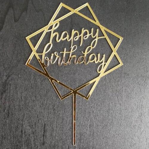 Free shipping 20 pcs Custom Gold Mirror Cake Topper, Gold Acrylic Happy Birthday