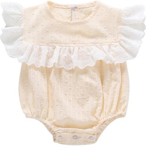 Lovely Baby Girls Sleeveless Lace Cotton Triangle Rompers Hot Selling Summer Princess solid color Romper