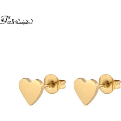 FairLadyHood Stainless Steel Heart Shape Earrings Simple Fashion Ear Jewelry Stud Earrings