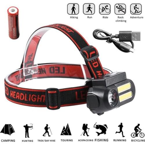 USB Rechargeable LED Headlamp Head Torch Flashlight Work Light Headlight+Battery White Light Waterproof 50M LED Headlamp