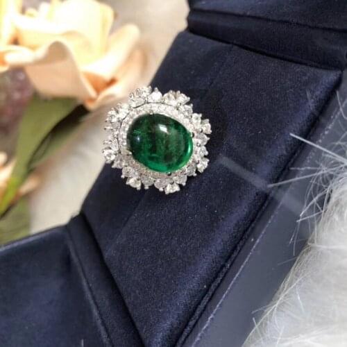 925 Sterling Silver Simulated Moissanite Emerald Ring 2020 Trend Oval Cut Engagement Aniversary Party Fine Jewelry