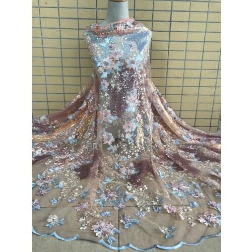 Wholesale embroidered Lace Fabric french net Lace 5yard ZH-32281 with flower For Sewing