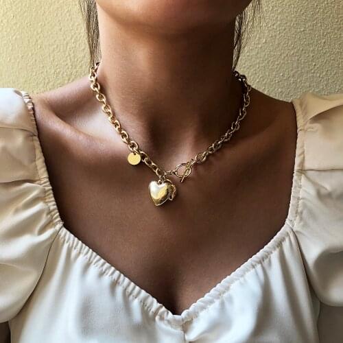 Lalynnly Gold Color Heart Pendant Chains Necklace Bohemian Vintage Punk Fashion For Women Trendy Jewelry Accessories Girls N7756