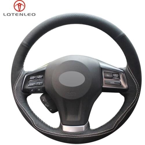 LQTENLEO Black Leather Suede DIY Car Steering Wheel Cover For Subaru Forester 2013-2016 Legacy Outback 2012-2014 XV 2011-2015