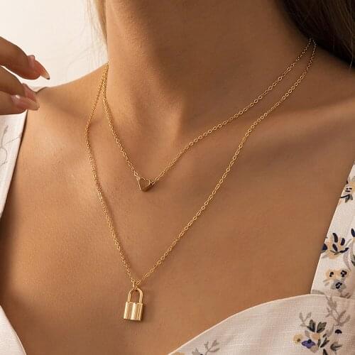 Punk Multi Layer Love Lock Pendant Choker Necklace For Women Fashion Gold Color Heart Chain Necklace Boho 2021 Trend Jewelry
