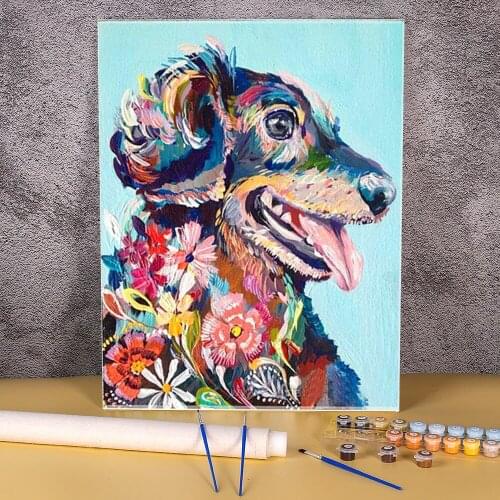 Animal Dog Dachshund DIY Paint By Numbers Package Oil Paints 50*70 Boards By Numbers New Design Crafts For Handicraft