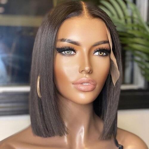 Natural Black Color Short Bob Lace Front Wigs For Women With Baby Hair Straight Gluelss Heat Resistant Synthetic Wigs Daily Wigs