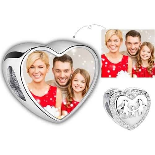Personalized Custom Photo 925 Sterling Silver Crystal Happy Family Charm Bead Fit Original Bracelet For Woman DIY Jewelry Gift