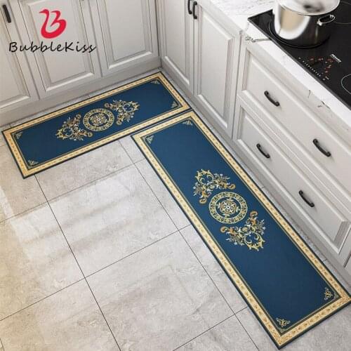 Bubble Kiss PVC PU Leather Kitchen Carpet Waterproof Oil-proof Floral Retro Rugs Living Room Bedroom Doormat Easy Clean Mats