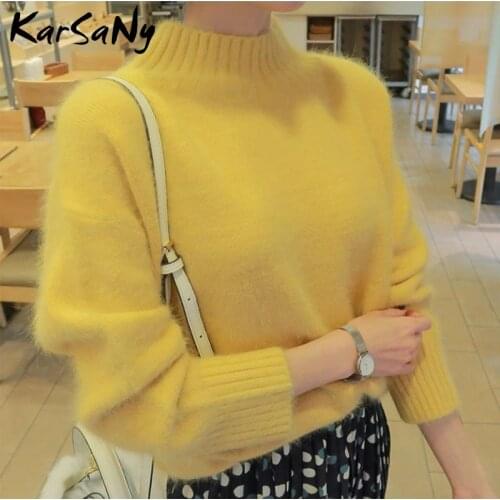KarSaNy Turtleneck Women Fluffy Sweater Winter Warm Pullover Women Knitted Yellow Sweater Woman Pullover 2019 White Sweaters