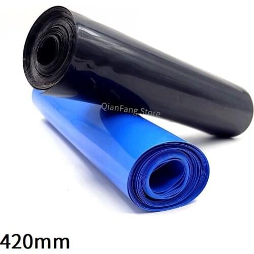 PVC Heat Shrink Tube 420mm Width Blue Black Shrinkable Cable Sleeve Sheath Pack Cover for 18650 Lithium Battery Film Wrap