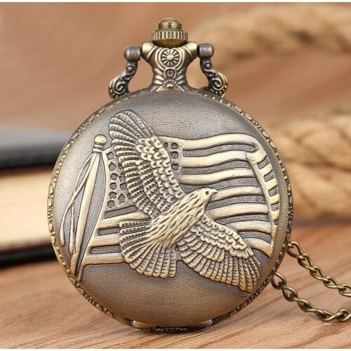 Vintage Pigeon Flag Quartz Men Women Stundent Pocket Watch Pendant Necklace Bronze Analog Retro Round Fashion Children Gift