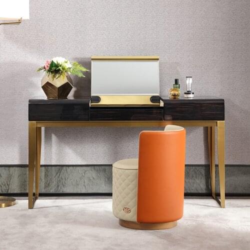 Dressing stool INS leather soft bag round stool large family model house high-end creative designer makeup stool