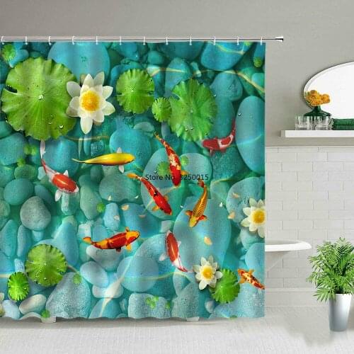 Chinese Style Koi Fish Print Shower Curtain Bathroom Screen Waterproof Fabric Background Wall Decor Cloth Hanging Curtains Gifts