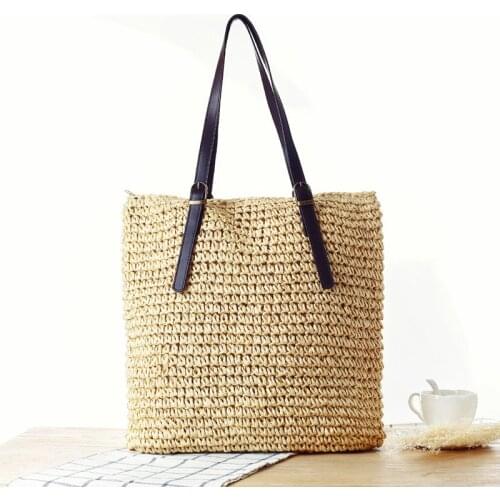 40x38CM New Simple Pure Color Straw Baosen Womens One-shoulder Woven Bag Four Seasons Travel Women a7276