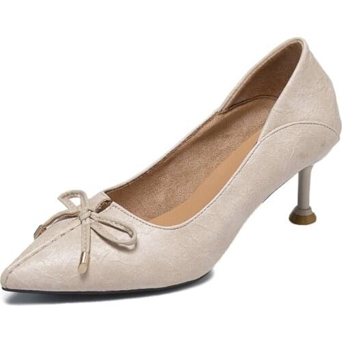 2020 Spring Women fashion high heels shoes single shoes bowtie pumps Elegant wedding party shallow zapatos mujer U14-35