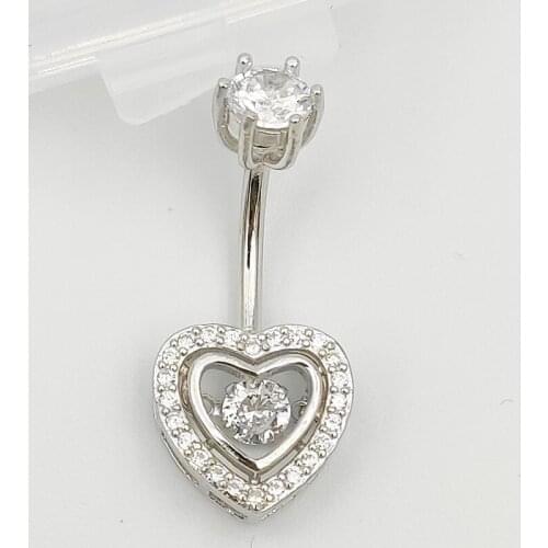 925 sterling silver heart cubic zircon belly button ring fashion Summer body jewelry for women