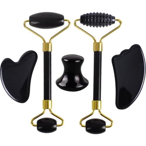Zigzag Jade Roller gouache scraper Massager for face roller Gua sha scraper Natural Black Obsidian Crystal Stone Slimming Beauty
