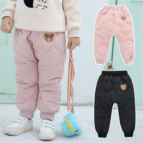 Winter Kids Pants Thick Down Pants Cartoon Bear Trousers For Girls Casual Elastic Waist Toddler Baby Harem Pants 1 2 3 4 5 6 Y