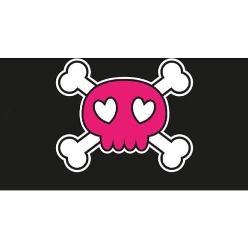 2020 pink skull with cross bones on black background with heart shaped eyes custom 90*150cm