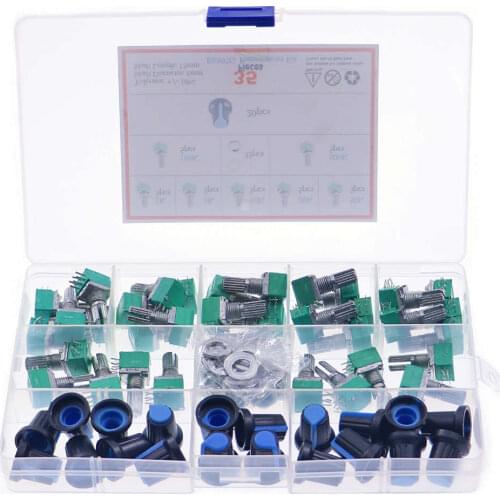 35pcs/Box audio 6pin shaft 15mm amplifier sealing potentiometer 1K/5K/10K/20K/50K/100K/500K with knob
