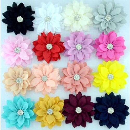 Yundfly 5pcs/lot 3.6" Lotus Chiffon Flowers With Button for Children Baby Headband Clips Diy Kids Girls Women Hair Accessories