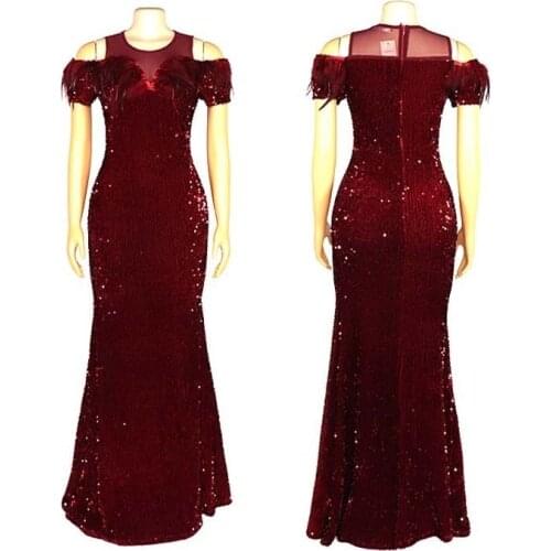 African Evening Dresses For Women Sequins Velvet Bodycon Dress Sexy Mesh Paychwork Feather Long Maxi Party Club Dress Robe 2020