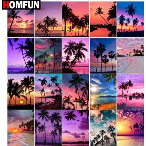 HOMFUN Full Square/Round Drill 5D DIY Diamond Painting "Sunset scenery tree"3D Embroidery Cross Stitch 5D Home Decor Gift A30018