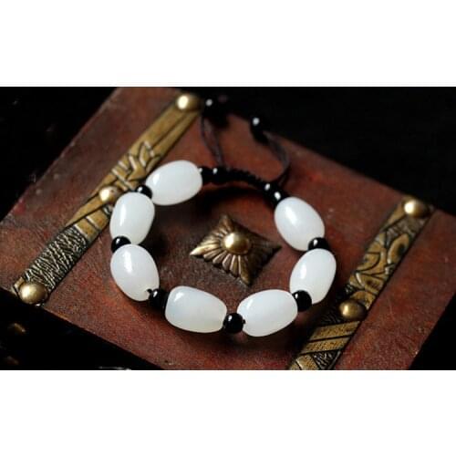 Free shipping Drop Shipping White Jadee Natural Stone Bracelets Wholesale Hand woven bracelet For Men and Women