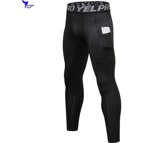 Quick Dry Elastic Compression Running Pants with Pockets Breathable Mens Gym Fitness Leggings Base Layer Jogging Tights Clothing