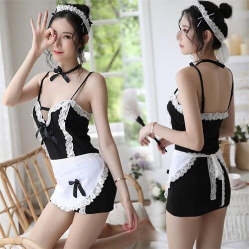 Sentiment underwear big size sexy lovely maid maid uniform temptation waiter kitchen niang back apron black and white suit