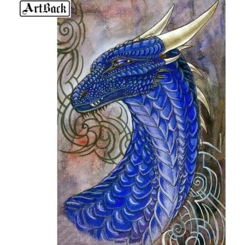ArtBack Diamond Painting Blue Dragon Diy 5d Full Square / Round Animal Diamond Mosaic Landscape Sticker Christmas Gift