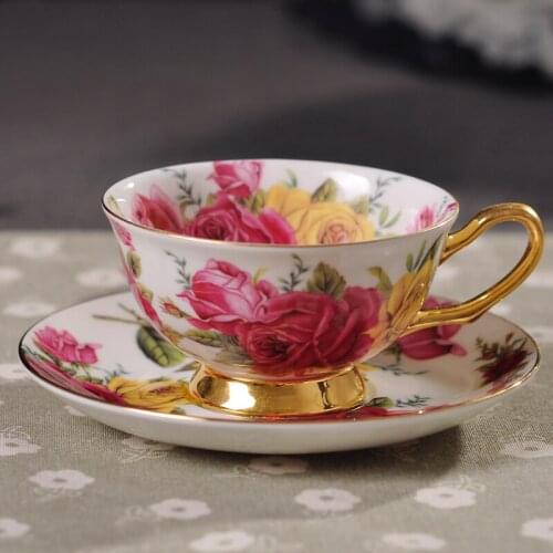 British Style Flower Bone China Coffee Cup and Saucer Set High-end Afternoon Tea Pastoral Style Flower Tea Cup