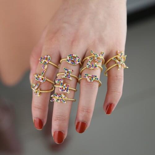 New Design 12 constellations Zodiac Sign Finger Rings gold filled size 6 7 8 rainbow colorful cz Womens engagement wedding Ring