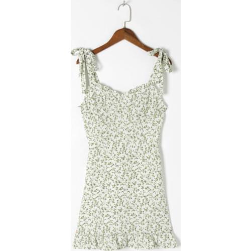 Summer womens casual printed bow-knot decoration slim dress