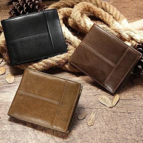 Luufan Crazy Horse Leather Mens Wallet With Snap Coin Pocket Cowhide Bifold Purse Real Leather Trifold Short Wallet Card Case