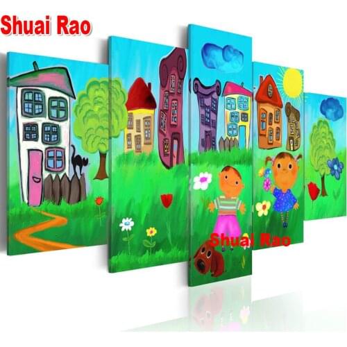 Multi-picture Diamond Painting"Carefree Childhood"Full Square Round drill Rhinestones Mosaic Landscape Cross Stitch,Children Gif