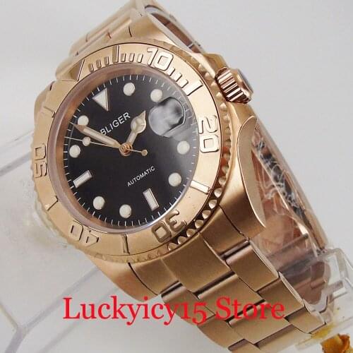 BLIGER ROSE GOLD Coated 40mm Mechanical Men Wristwatch Sapphire Crystal MIYOTA 8215 Movement Ddeployment Clasp