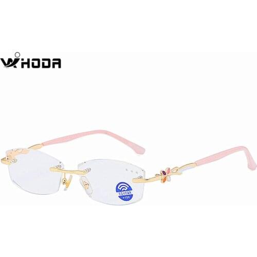 Women Anti-Blu-Ray Rimless Reading glasses ,Diamond cutting Anti-blue Anti-fatigue Resin film Frameless Female Reading Glasses