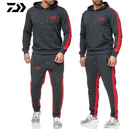 Daiwa Autumn Winter 2020 Fishing Suit Cotton Outdoor Camping Hiking Sport Set Patchwork Clothes Fishing Hoodies Pants Suit